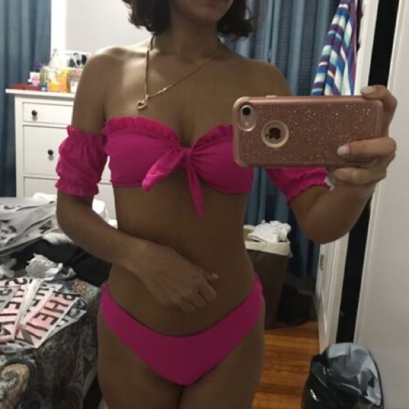 Frill Top Knot Off The Shoulder Bikini - Picture 2 of 4